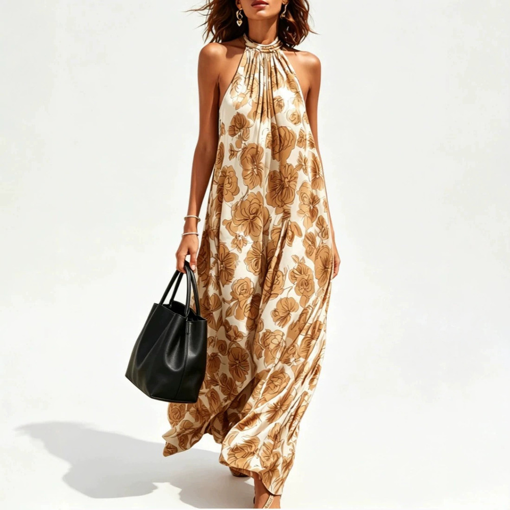 Zara Sleeveless Print Maxi Dress Summer Beach Vacation